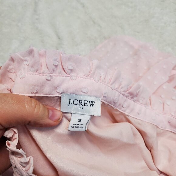 J. Crew Soft Pink Swiss Dot Ruffle Flowy Long Sleeve V Neck Blouse Top‎ Women S - Picture 10 of 10